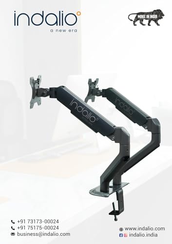 Image of Gas Spring Dual Monitor Arm Desk Mount, Fully Adjustable Heavy Duty Stand, VESA 75x75 100x100, C-Clamp and Grommet Base, Made in India, 2-Year Warranty (Dual Monitor ARM)