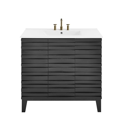 Image of Swiss Madison Cascade 36 in. Black Oak Bathroom Vanity with White, 3-Hole Ceramic Sink Top
