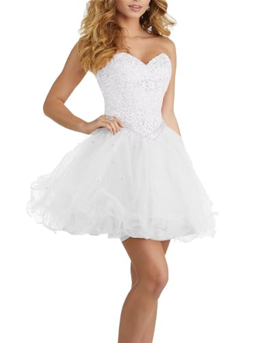 Short Tulle Homecoming Dresses wtih Beaded Applique Prom Dress for Teens A-Line Strapless Mini Cocktail Dress