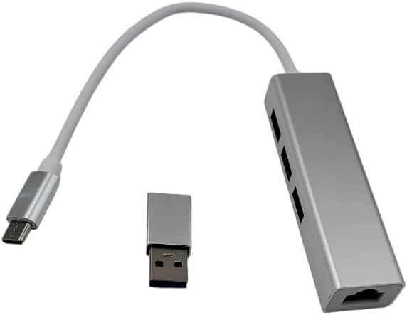 CompuCablePlusUSA.com Best 4 in 1 Hub, USB-C Male to 1 Female RJ45 Gigabit Ethernet LAN Network Adapter, 3 Female Ports USB 3.0 + 1 Piece Adapter of Type C Female to Type A Male (Ethernet & USB)