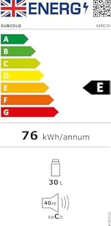 Subcold Aire30 LED Mini Fridge | 30L Table Top Model | Quiet Frost Free Fridge for Bedrooms & Hotels | Lockable with Solid door & interior LED light (White)