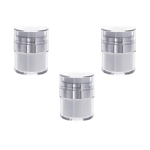 DAZAIGE 3 Pieces Empty Airless Pump Bottles White Leakproof Acrylic Vacuum Press Face Cream Jars Refillable Lotion Foundation Oil Serums Cosmetic Container Portable Travel Makeup Skin Care Tool, 30ml