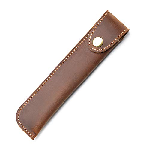 Daimay Étui à rabat en cuir fait à la main pour stylo plume et stylet Marron Cover