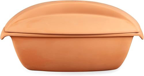 Römertopf Bräter Swing aus Naturton, Dampfgarer für bis zu 5 kg/6 Personen, 38,5 x 24,5 x 18 cm, Unterteil glasiert, fettarmes Garen, mikrowellen- & backofengeeignet, spülmaschinenfest