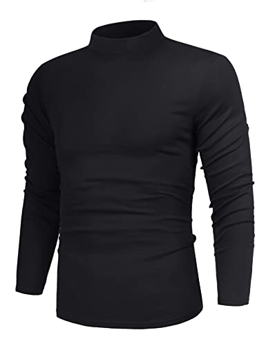 Poriff Men's Casual Mock Neck Tops Long Sleeve Slim Fit Turtleneck Pullover Sweaters
