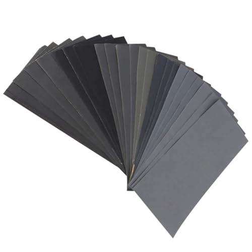 TOBBOMEY 20 hojas Kit Papel de Lija Resistente al Agua Abrasivo Multiuso para Lijado Seco y Húmedo Automoción y Carpintería Colores Surtidos Color Aleatorio Color Aleatorio
