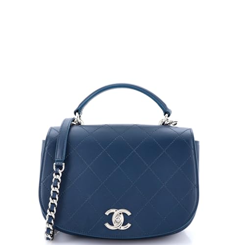 Pre-Loved Ring My Bag Top Handle Bag Stitched Calfskin Medium, Blue