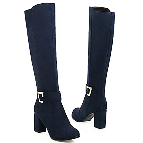 KOKOMOMO Womens Faux Suede Knee High Heeled Zip Up Chunky Heel Boots2