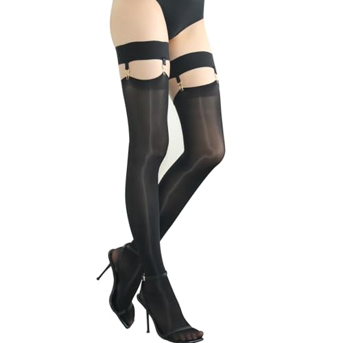 GOCBOBO Medias Liguero Sexy Mujer liguero Medias altas al muslo Calcetines con 8 clips metálicos retro Calcetines negros de borde negro.