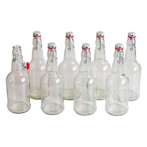 Craft A Brew - Flip Top Beer Bottles - Carbonate & Condition Home Brew - For Mead, Kombucha, Beer, Hard Cider & More - Resealable & Reusable - 8 Pack of 16 oz Bottles - Clear Cover