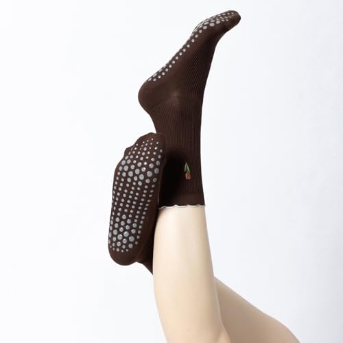 Image of Verdancy Yoga Pilates Socks with Non-Slip Grips Ruffle Trim Tulip Embroidered Cushioned Crew Socks for Barre Ballet Dance