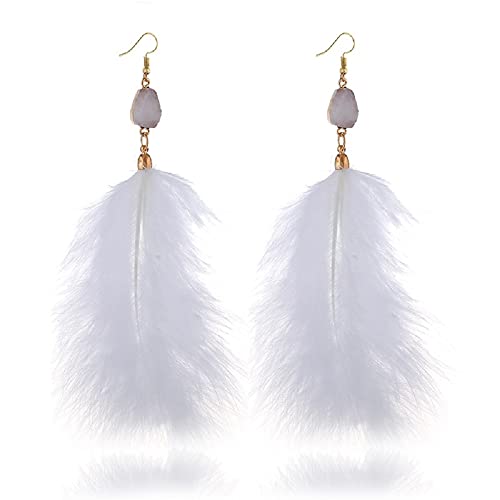 Long Natural Feather Tassel Drop Dangle Earrings Pheasant Feathers Peacock for Women Bohemian Handmade Lightweight Jewelry