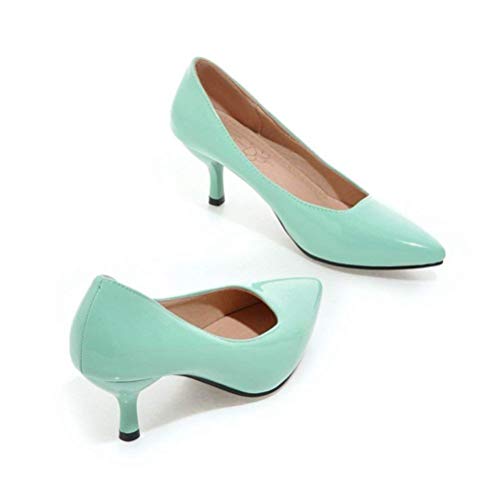 LUXMAX Women Kitten Heel Pointed Toe Pumps Patent Leather Slip On Court Shoes2