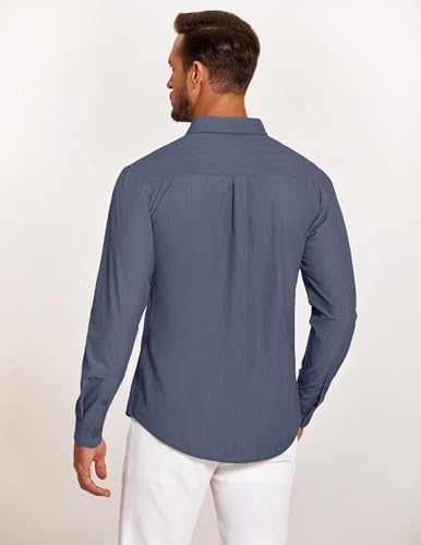 Coofandy Mens Stretch Dress Shirt Regular Fit Button Up Long Sleeve Denim Shirts For Men thumb #4