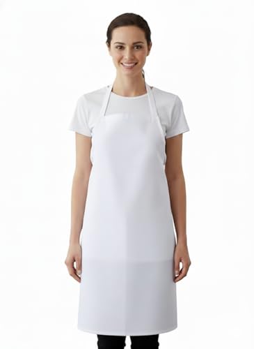 IBEX Unisex Bib Apron with No Pocket, Professional Kitchen Apron for Chefs, Waiters, Cooks, Bar Staff, Catering, White
