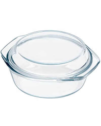 Cocotte ovale en verre avec couvercle en verre et couvercle pour micro-ondes Facile à saisir avec couvercle en verre, plat en verre avec couvercle en verre (1,6 ovale) Cover