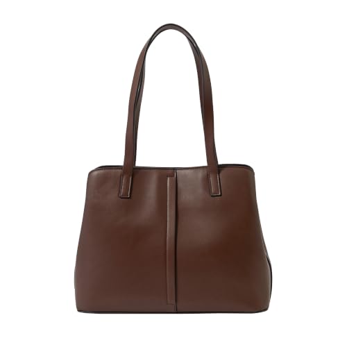 Accessorize London Brown Webbing Strap Shoulder Bag Multi Compartment Office Handbag for Ladies Pebbled Tote B