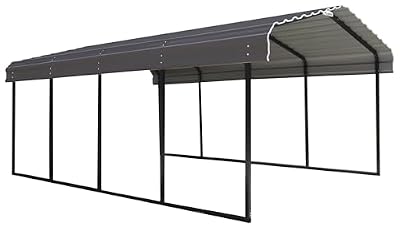 Arrow Carports Full-Size Galvanized Steel Carport Kit, Wind and Snow Rated, Corrosion-Resistant Powder-Coated Metal Frame for Vehicles, Boats, Equipment, and Storage, 12' x 20' x 7', Gunmetal