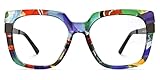 Zeelool Stylish Floral Oversized Thick Square Eyeglasses Frame for Women with Non-prescription Clear Lens Reeves JGX078345-07 Colorful