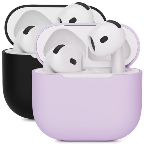 2PCS Mocarheri Siliconen hoes Compatibel met AirPods 4th Generation hoes 2024, Ultra-Thin, siliconen stootvaste zachte beschermhoes voor AirPods 4, LED vooraan zichtbaar (Zwart/Paars)