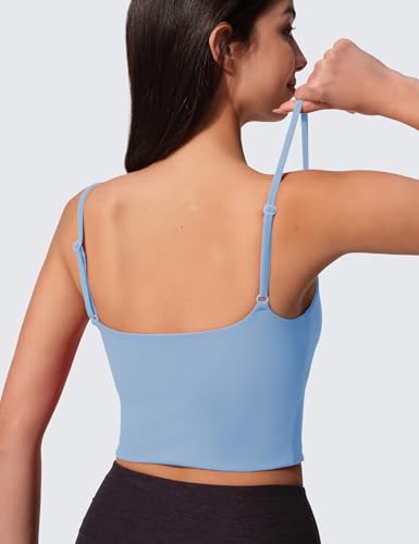 Image of Womens Scoop Neck Longline Sports Bra U Back Adjustable Strap Double Lined Workout Crop Tank Top with Built in Pads