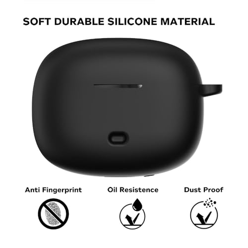 Image of Sounce Earphone Case Cover Compatible for Boat Nirvana Ion, Soft Silicone Skin Case Cover Shock-Absorbing Protective Case with Keychain [Front LED Visible](Black)