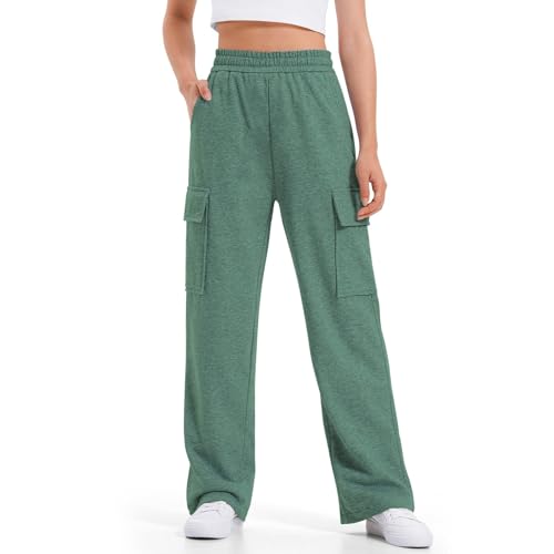 Girls Wide Leg Sweatpants High Waisted Baggy Pants Elastic Waist Athletic Joggers Loose Cargo Sweatpants with Flap Pockets3