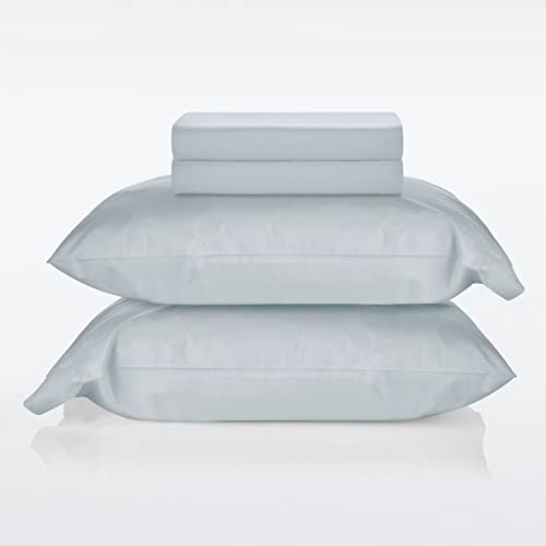 Nate Home By Nate Berkus 200Tc 100% Cotton Percale 4-Piece Sheet Set | Crisp, Cool, Breathable Bedding From Mdesign - Queen Size - 1 Flat Sheet/1 Fitted Sheet/2 Pillowcases, Heron (Light Blue) #TOP7
