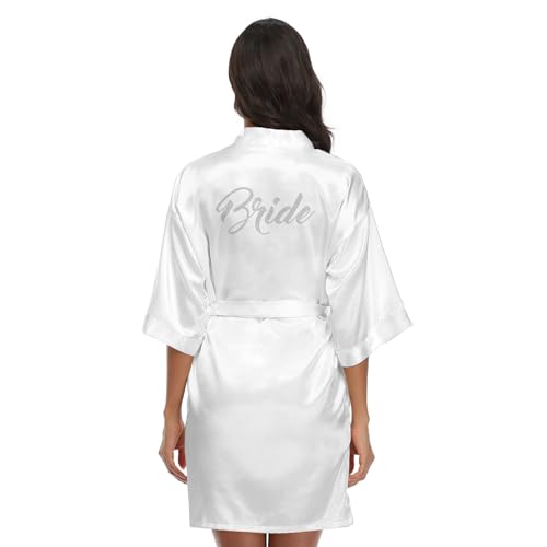 Women's Kimono Bride Bridesmaid Robes with Rhinestones Short Satin Bathrobes Wedding Party Getting Ready Day2