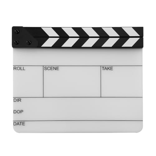 Action! by Filmsticks One-Piece USA Version Medium Clapperboard, 280 x 220 mm, UV-Printed Acrylic Film Slate with ABS Clapper Sticks, Wipe-Clean Movie Slate for Film School & Indie Filmmaking