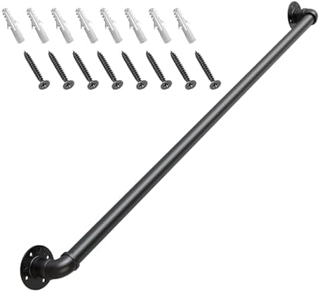 Gorssen 120cm Handlauf Treppen Schwarz Geländer Treppe | Sicherheitsgeländer Türgriff Treppengeländer Halter mit Halterungen - Komplettset