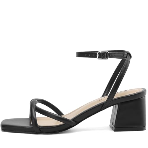 Image of TEAIEUI Chunky Heels for Women, Square Open Toe Heeled Sandals, Strappy Ankle Strap Shoes for Dress, Party, Prom, Block Low Heel 2 inch