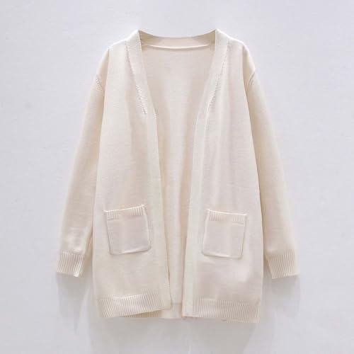 Girls Open Front Cardigan Long Sleeve Knit Sweaters Kids Cute Loose Outerwear Coats with Pockets 3-10 Years2