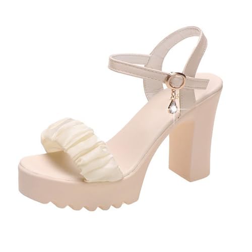 Women's Platform Heels Strappy Chunky Heels For Women Dressy Peep Toe High Heels For Women Bridal Wedding Shoes For Bride On Evening Prom