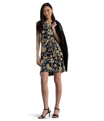Image of Lauren Ralph Lauren Women's Floral Bubble Crepe Cap-Sleeve Dress, Black Multi, 18