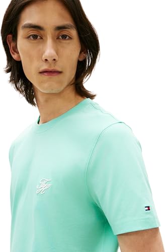 Tommy Hilfiger Herren T-Shirt Kurzarm Script Monogram aus Baumwolle, Türkis (Arctic Aqua), L – Ansicht 3
