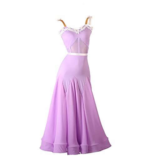 Summer Light Purple Ballroom Dance Dresses for Women Elastic Waist Sleeveless(Purple,M)