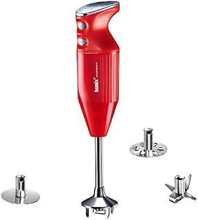 Bamix PRIME Stick Blender Set with Multi-purpose Blade, Whisk, Beater, 250 Watts, 2 Speeds, Stainless Steel, Made in Switzerland, Red