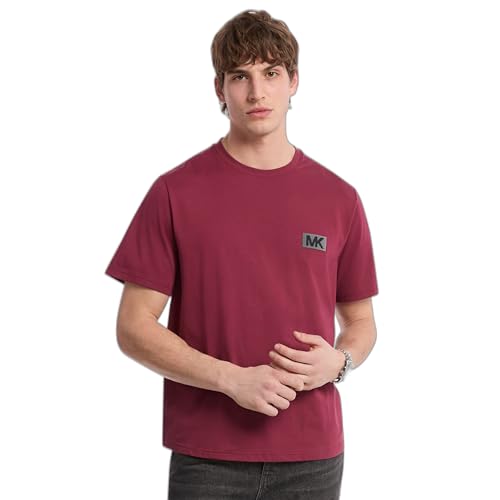 Michael Kors Mens Dot MK Logo Tee, Deep Mulberry, Medium