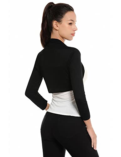 Amélieboutik Women Ruched 3/4 Sleeve Bolero Cropped Cardigan Shrug (Black Large) #TOP1