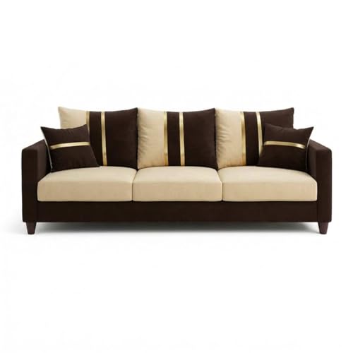 Image of Jester Plush Comfort Sofa Set | 3 Seater + 1 Seater + 1 Seater | Luxury Velvet Suede Fabric | Modern Living Room Sofa | Dark Brown - Beige