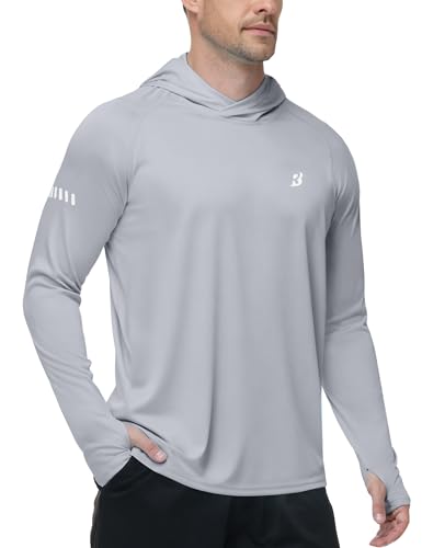 Roadbox Mens UPF 50+ Sun Protection Hoodie, UV Long Sleeve Fishing Shirts, Lightweight Swim Rash Guard for Outdoor Hiking