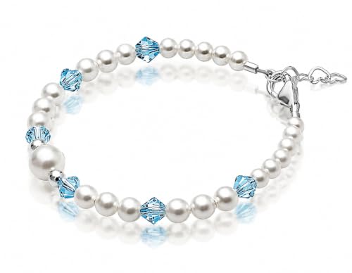Image of Baby Crystals Sterling Silver Cross Charm | White Pearl Baptism Bracelet