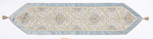 Thread & Weave Bristol Pieced Velvet & Chenille Table Runner - Bluestone 72”, 90”, 108” Lengths - Elegant Luxury Accent for Dining, Buffet, or Console Tables