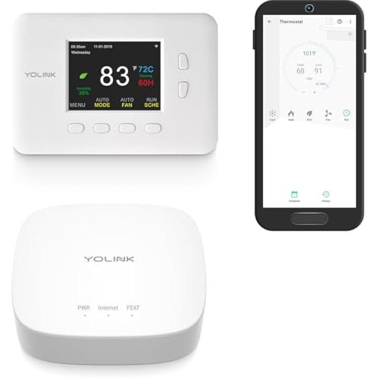 YoLink Smart Thermostat, Now Heat Pump Compatible, Android & iOS App, YoLink Hub Included