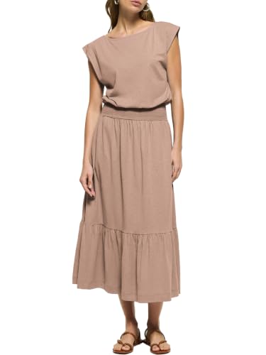 Image of Kikibell Women Cap Sleeve Midi Dress, Casual Sundress with Pocket