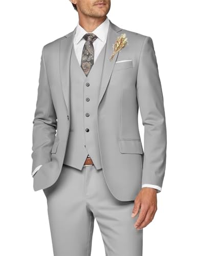 Image of Wangyue Mens Suit 3 Piece Slim Fit Suit for Men Formal Business Suit Wedding Groom Prom Tuxedo Dinner Party