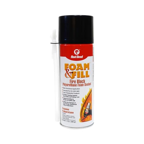 Red Devil 091512 Foam & Fill Fire Block Expanding Polyurethane Foam Sealant, 12 oz, Orange, 12 Pack