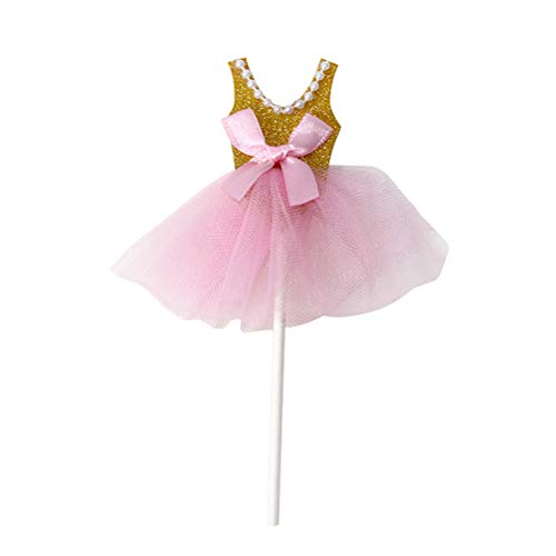 Toymytoy Glitter Princess Tutus Dress Cake Toppers - Ballerina Skirt Cupcake Picks For Girls Birthday Theme Party (Golden) - Pack Of 5 #TOP12
