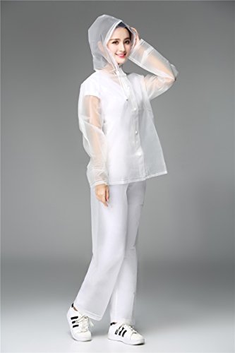 Freesmily Reusable Transparent Women Men Waterproof Raincoat Rain Suit Jacket Pants Set with Hood for Hiking Drifting2